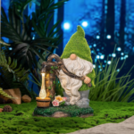 Large, Cute, Flocked Garden Gnome With (Solar Lights) Water Pump!